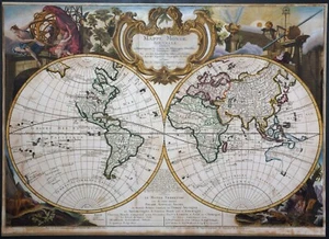 ÄUSSERT SELTENE WELTKARTE WORLDMAP HEMISPHÄRE MAPPE MONDE NOUVELLE LE ROUGE 1744 - Picture 1 of 12