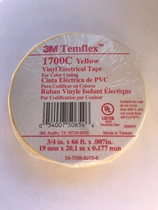PREMIUM GRADE 3M TEMFLEX YELLOW VINYL ELECTRICALTAPE 3/4" X 66' FLAME RETARDANT  - Picture 1 of 3
