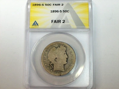 1896-S Barber Half Dollar    ANACS Fair-2    BETTER DATE       SN7442 - Image 1 of 4