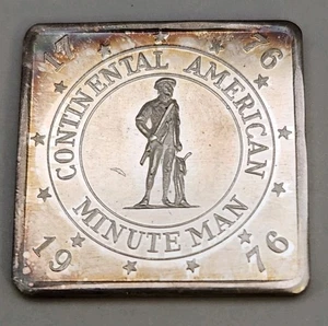 Vintage 1976 Continental American Minute Man 1/4 oz .999 lingotto argento fine raro - Foto 1 di 2