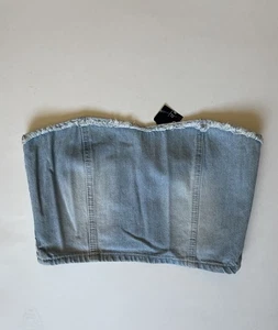 Forever 21 Woven Tube Top Bandeau Denim Light Wash Back Zip Medium - Bild 1 von 6