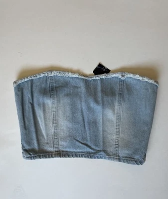 Forever 21 Denim Tejido Tubo Top Bandeau Lavado Ligero Cremallera Trasera Mediana Foto 1 de 4