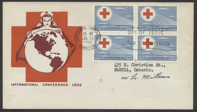 1952 #317 Cruz Roja FDC bloque Jacobi Cachet Ottawa Foto 1 de 2