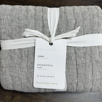 POTTERY BARN МЕДИАТОР СТЕЖОК РУЧНОЙ РАБОТЫ ХЛОПОК/ЛЕН СТЕГАНАЯ НАКИДКА, ЕВРО ~ СВЕТЛО-СЕРЫЙ - Изображение 1 из 4