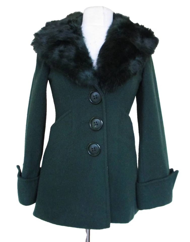 Chaqueta Abrigo Jackie Stuart Vintage Años 60/70 Verde Oscuro Guisante Cuello Piel XS Mujer Foto 1 de 4