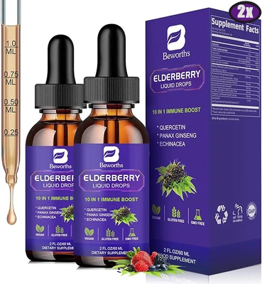 2x Jarabe de Saúco, Gotas de Saúco Negro con Quercetina, Panax Ginseng, Vitam Foto 1 de 4