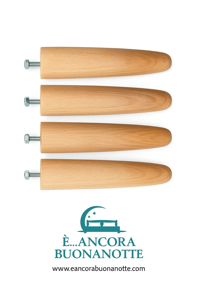 Piedi per Rete a Doghe set 4 pz. Gambe Letto coniche in Legno di Faggio diam. 55 - Immagine 1 di 1