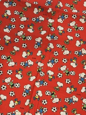 Concord Fabrics 2000 Red Soccer Snoopy Peanuts Charlie Brown 3 Yard X 44” Uncut - Image 1 of 4