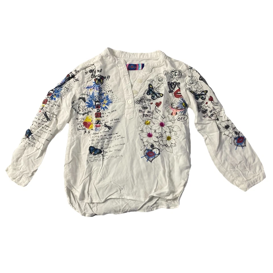 Camisa túnica abstracta Desigual arte garabato niños talla 3/4 blusa única retro Foto 1 de 4