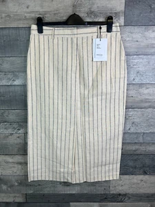 Falda Midi Mujer Seleccionada Talla 42 XL Marfil Rayas Hilda Lápiz Cáñamo Verdadero - Imagen 1 de 15