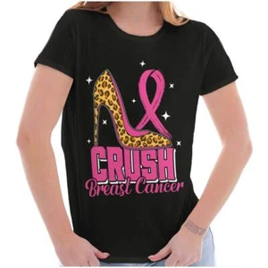 Crush Breast Cancer Awareness Pink Ribbon Womens Top Junior Graphic Tee - Picture 1 of 7