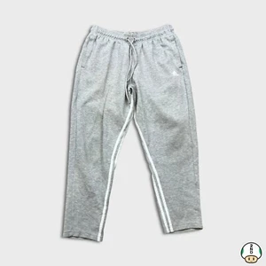 Adidas Sweatpants Mens Large Gray Stripes Spell Out Athletic Fleece Gym Jogger - Picture 1 of 8