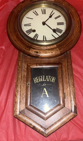 Antique Oak Regulator Wall Clock In Great Condition Cover