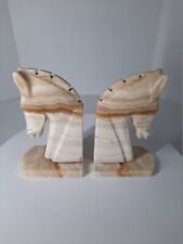 Horse Head Large Carved Onyx Marble Stone Bookend Set 7.5" Tall