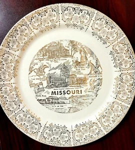 Missouri Vtg Travel Souvenir Plate 10" Transfer Gold Detail - Picture 1 of 9