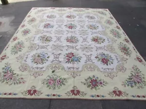 Fine Vintage Hand Made French Design Wool White Needlepoint Aubusson 296X245cm - Picture 1 of 19