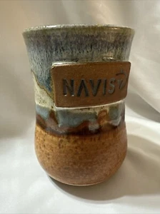 VTG Blue Spruce Pottery Coffee Mug Cup Brown Tones Stoneware Handmade “NAVIS” - Picture 1 of 7