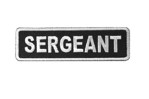SERGEANT 3.5" x 1" White on Black iron on patch (3979) Biker Club Rank - Picture 1 of 2
