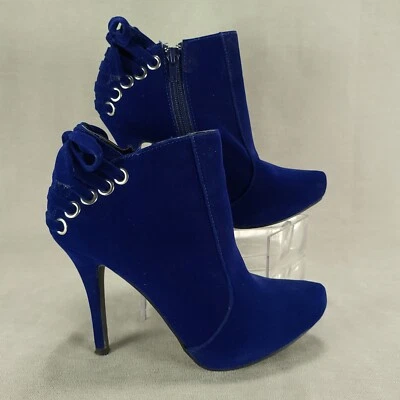 Qupid Womens Heels Size 6.5 Blue Suede Bootie Ankle Boot Stiletto Pump Zip Side - Image 1 of 4