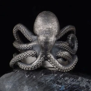 Anillo pulpo 3D de plata de ley 925 para hombre. Anillo pulpo 3D plata oxidada. - Imagen 1 de 11