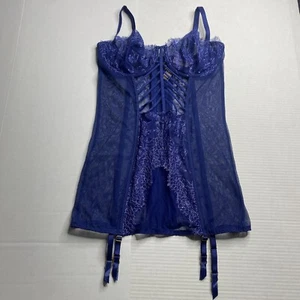 Victoria's Secret 36C Blue Lace Sheer Full Caged Garter Corset NWT Y2K - Picture 1 of 10
