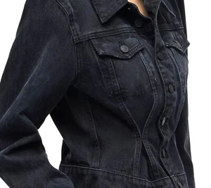 Giacca corta moda denim nero vita cinta Hudson DNI US taglia donna media - Foto 1 di 22