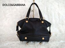 DOLCE & GABBANA D&G Cowhide Leather Hand Bag Women Logo Tassel Black Genuine
