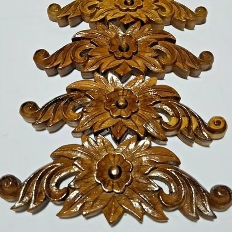 4x Wood Carving Handmade Teak Flower Sculptures Home Decor CollectiblesVintage Cover