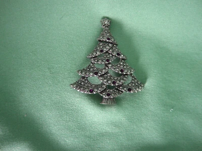 Prendedor de árbol de Navidad peltre con piedras preciosas cristales rojos punto ramas de árbol EPOC Foto 1 de 2