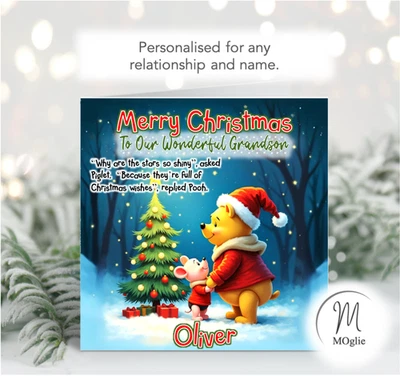 Personalised CHRISTMAS Card Winnie Pooh Daughter Granddaughter Son Grandson WTP3 - Image 1 of 4