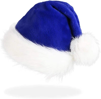 Chapéu de Papai Noel Azul para Adultos Chapéus de Pelúcia Azul Chapéu de Natal de Veludo para Férias - Imagem 1 de 4