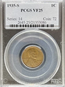 1935-S Lincoln Cent VF25 PCGS (#PA21353086) - Picture 1 of 2