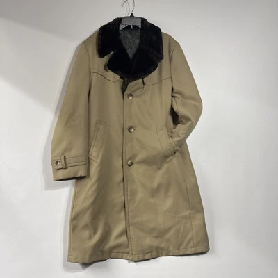 Gabardina vintage Montgomery Ward adulto grande 42 L marrón cuello de piel sintética años 70 Foto 1 de 4