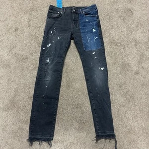 Jeans marca púrpura talla 34x33 P001 tiro bajo ajustado jean bloque de color parcheado denim - Imagen 1 de 21