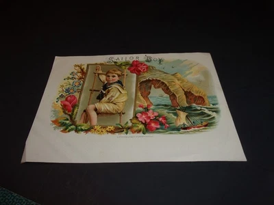ETIQUETA DE CIGARRO SAILOR BOY VINTAGE DE 1880 INTERIOR, LITOGRAFÍA E STEFFENS, EXCELENTES GRÁFICOS Foto 1 de 3