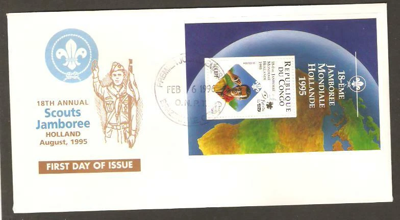 CONGO 1996 18th World Jamboree Holland  BOY SCOUTS SALUTE SS FDC - Image 1 of 1