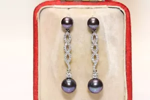 Vintage 18k Gold Natural Diamond And Pearl Decorated Drop Earring - Picture 1 of 12
