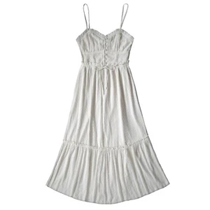 Sz Small Patrons of Peace Button Front Maxi Dress Womens Cream Boho Prairie 70s - Picture 1 of 10