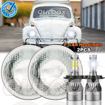 For 1950-1979 VW Beetle Pair 7" Inch Round LED Headlights Hi/Low Beam Halo DRL - Image 1 of 4