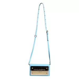 DOLCE & GABBANA Bag Blue Branded MaxiPlate Leather Crossbody Phone Borse 2850usd - Picture 1 of 13