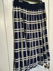 Andi & James fully lined elastic waist Pleated Skirt Navy & White Size Large - Picture 1 of 8