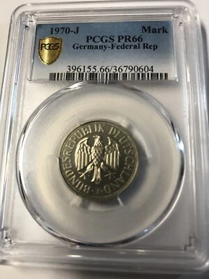 1970 - J PCGS PR 66 Alemania - República Federal 1 marco alemán 5000 acuñado Foto 1 de 2