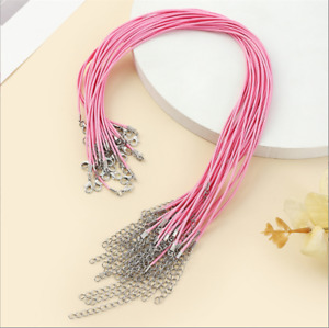 50/100pcs Multicolor Leather Wax Necklace Cord DIY String Rope Lobster Clasp 