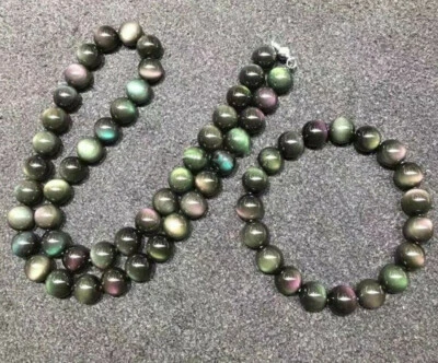 Natural 8/10/12mm Rainbow Obsidian gemstone Bead Necklace Bracelet 18/7.5" - Image 1 of 4