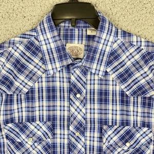 Gibson Trading Co Camicia L Uomo L Blu Plaid Metallizzata Perla Bottone a Scatto Lunga Slv - Foto 1 di 12