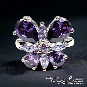 6.81ct Lab Created Multi-Stone Cluster Ring – Rhodium-Plated Brass, Size 6 - Picture 1 of 4