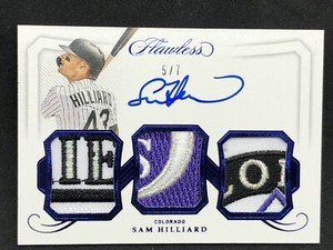 2020 Panini Flawless Baseball SAM HILLIARD 5/7 TRIPLE Patch 🔥🔥 Auto - ROCKIES