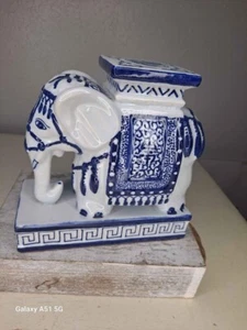 Elephant Ceramic Plant Stand Blue White - Picture 1 of 7