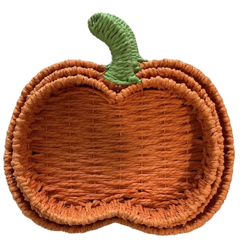 Set of 3 Vintage Nesting Pumpkin Shaped Baskets Cover