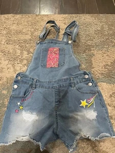 Jordache Girls Light Wash Denim Overalls XXL (18) 2X Shorts Dreamer, Patch Stars - Picture 1 of 8